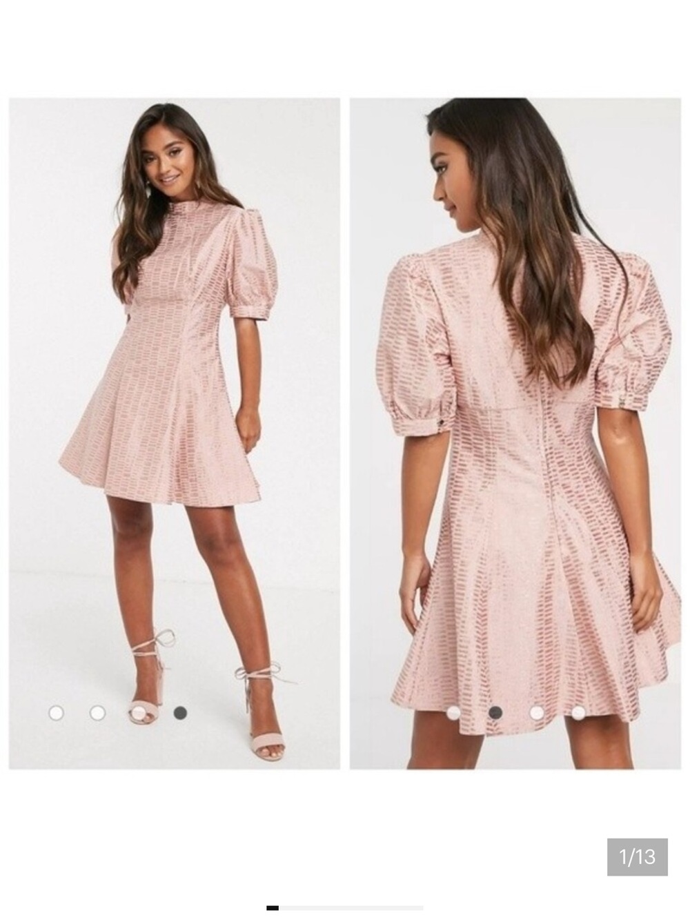 Keepsake the Label Puff-Sleeve Blush Pink Fit-and-Flare Dress